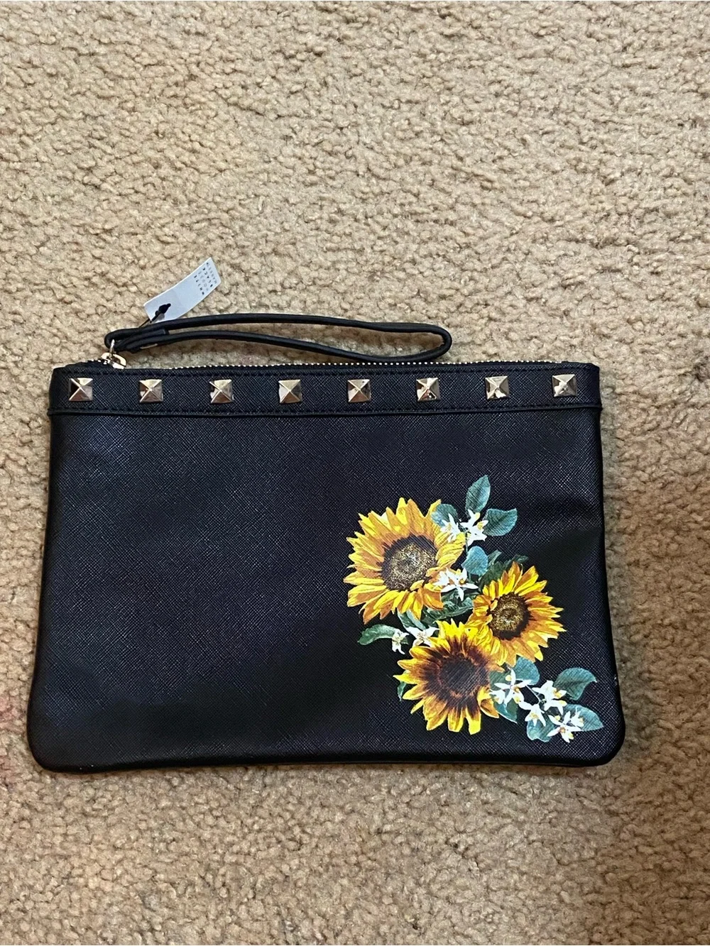 White House Black Market Black Sunflower Studded Wristlet